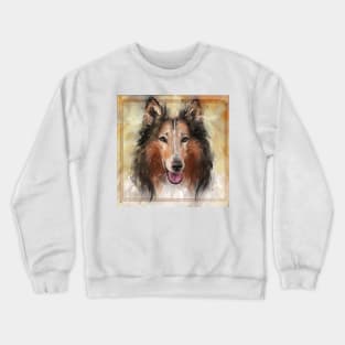 An Expressive Painting of a Smiling Furry Collie Dog Crewneck Sweatshirt